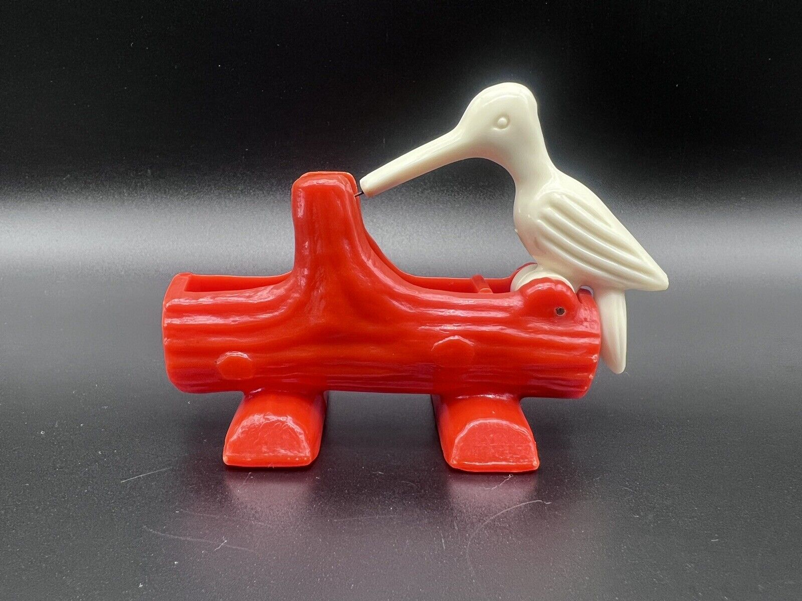 Vintage Woodpecker Bird Toothpick Grabber Holder Celluloid Red White Mechanical