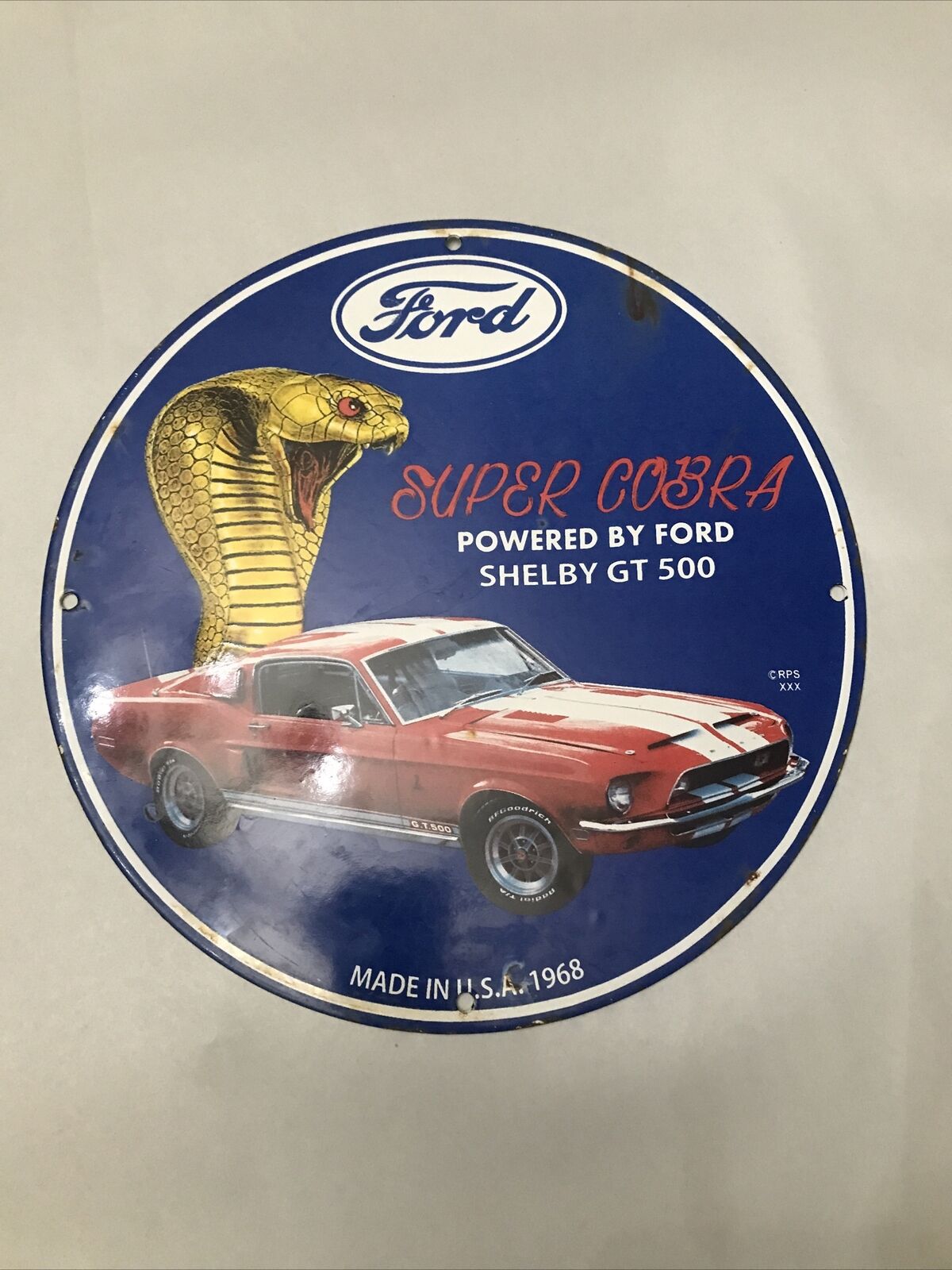 Ford Super Cobra Shelby GT 500 1968 Original Gas Pump Sign