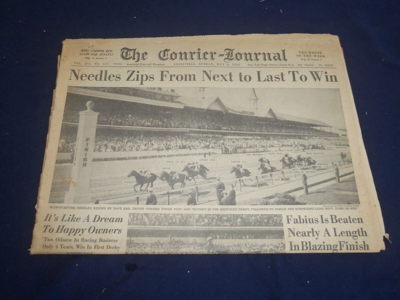 1956 MAY 6 THE COURIER-JOURNAL NEWSPAPER - NEEDLES WINS KENTUCKY DERBY - NP 5587