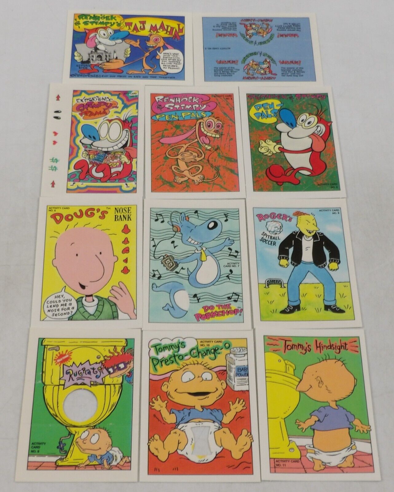 1993 Topps Nicktoons Activity Cards Subset of (11) - Ren Stimpy Rugrats Doug