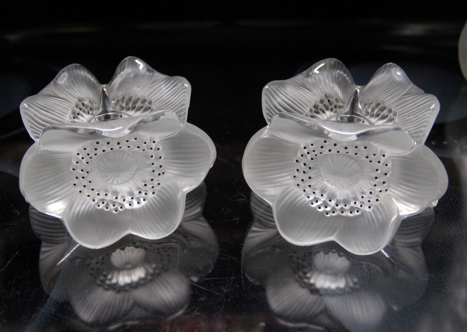 Lalique Crystal Glass Anemone Flower Candle Holders