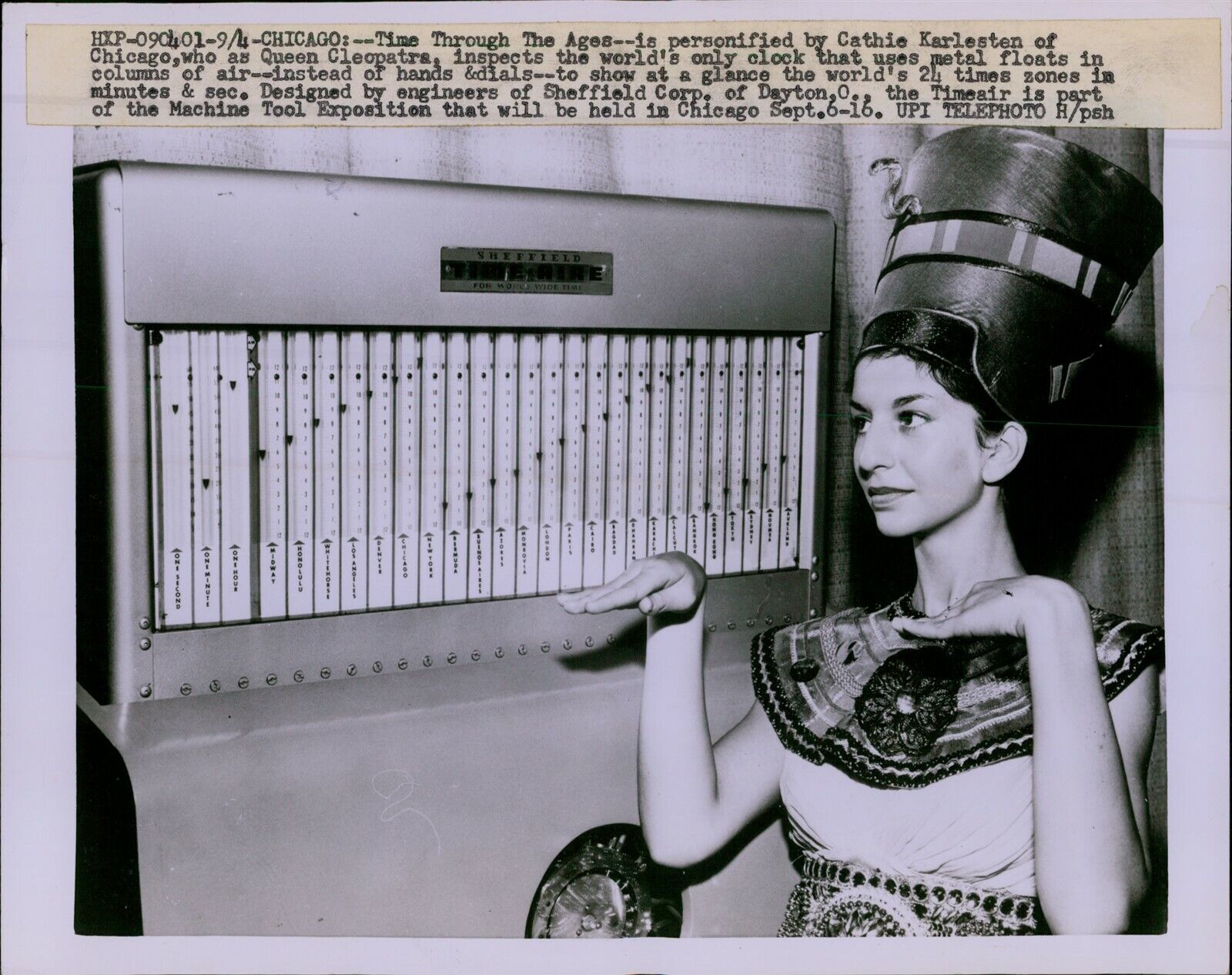 LD206 1950s Original Photo TIME THROUGH THE AGES Cleopatra Actress Clock Floats