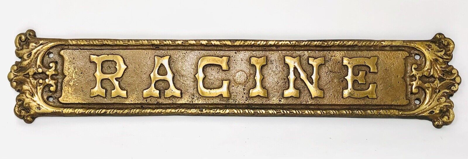 Antique Racine Wisconsin Cast Brass City Sign Plaque Vtg Historical Rare AA23