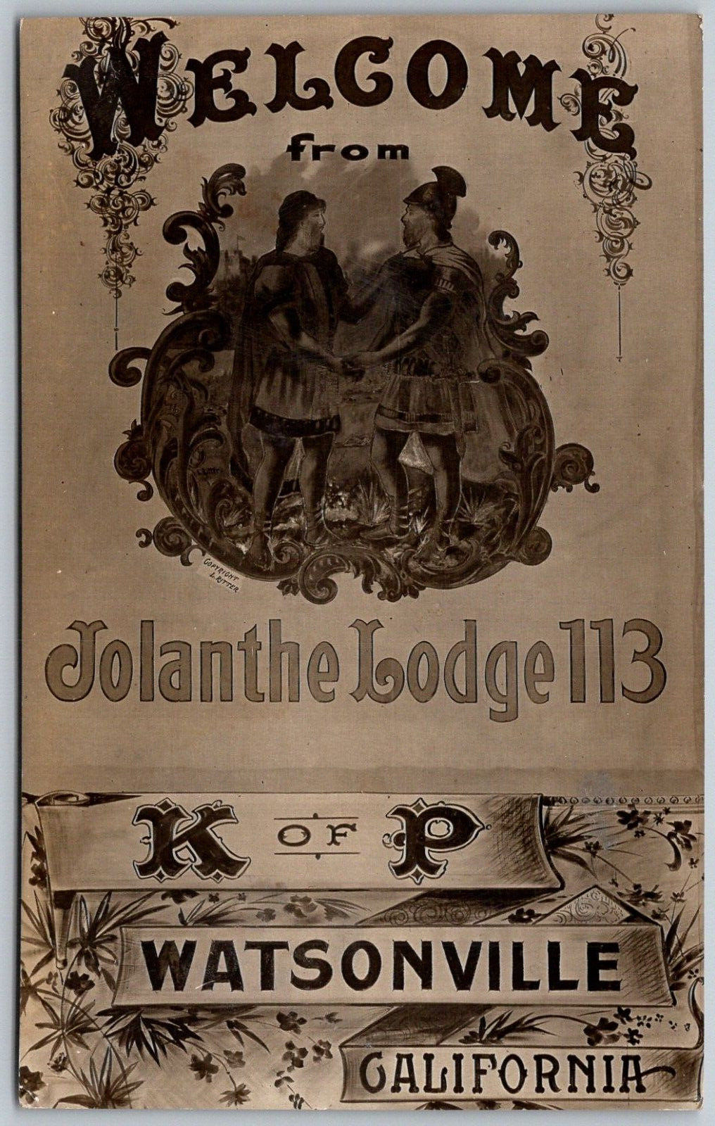 Watsonville California 1909 RPPC Real Photo Postcard Knights Of Pythias Jolanthe