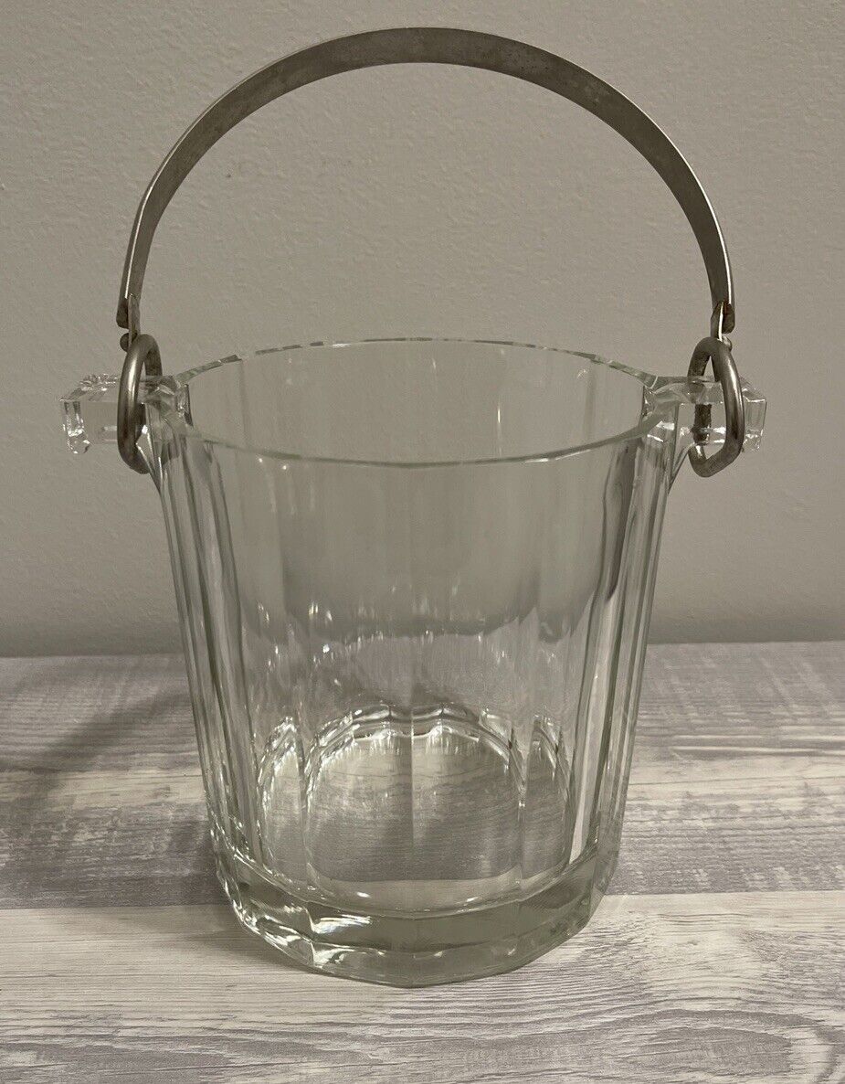 Vintage Glass Ice Bucket with Silver Plate Removable Handle