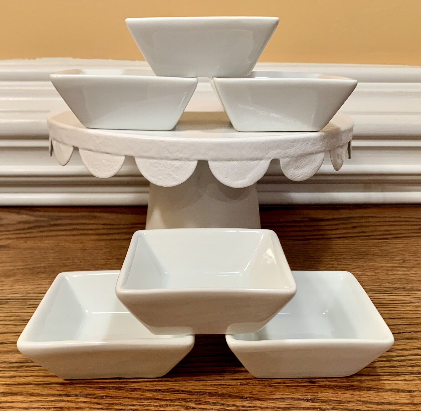 Lot Of 6 The Cellar WHITEWARE SQUARE 3” Individual Dip Dishes: Nuts •Condiments