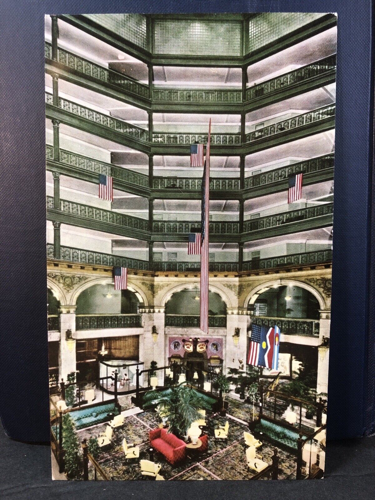 Unique Lobby of the Famous Brown Hotel Denver CO Large Vintage Postcard Unposted