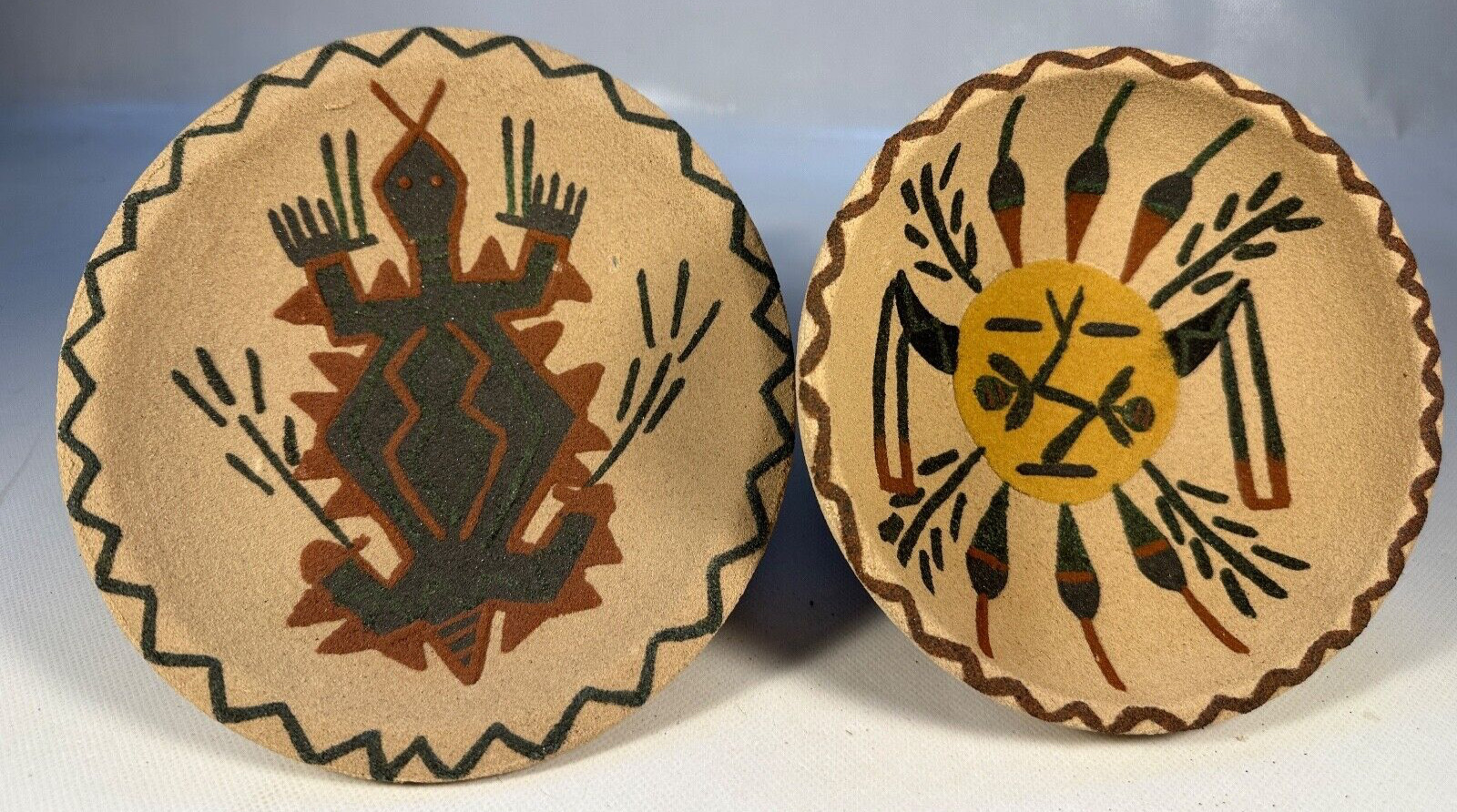 Vntg Navajo Sand Bowl Paintings by Ernest Hunt 1978: Protection, Healing & Bless