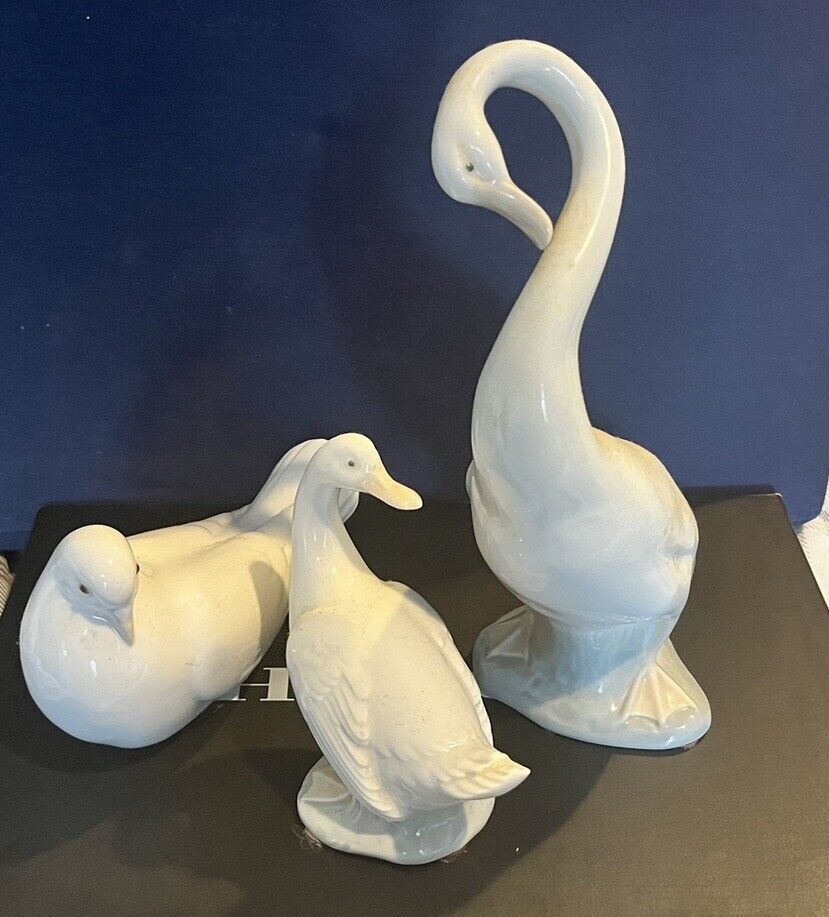 Set Of 3 Lladro Figurines Swan Duck Pigeon