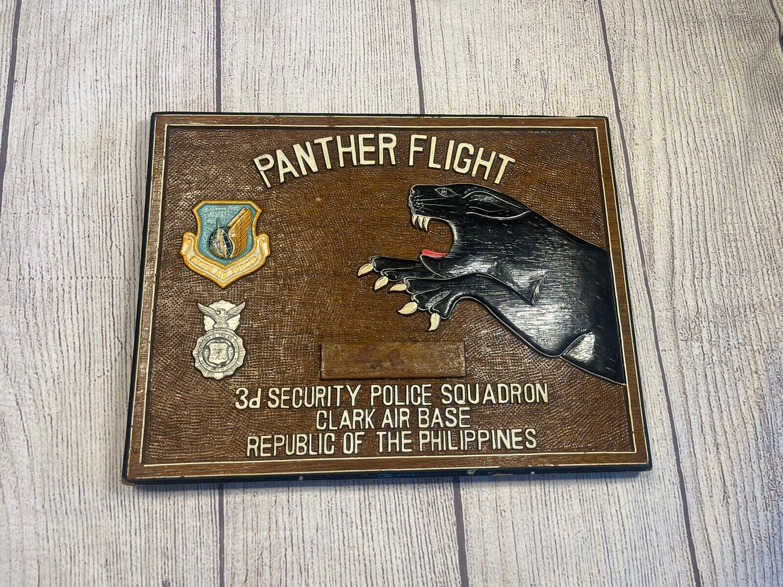 Panther Flight Clark Air Force Base Police Squadron Wall Plaque Vintage