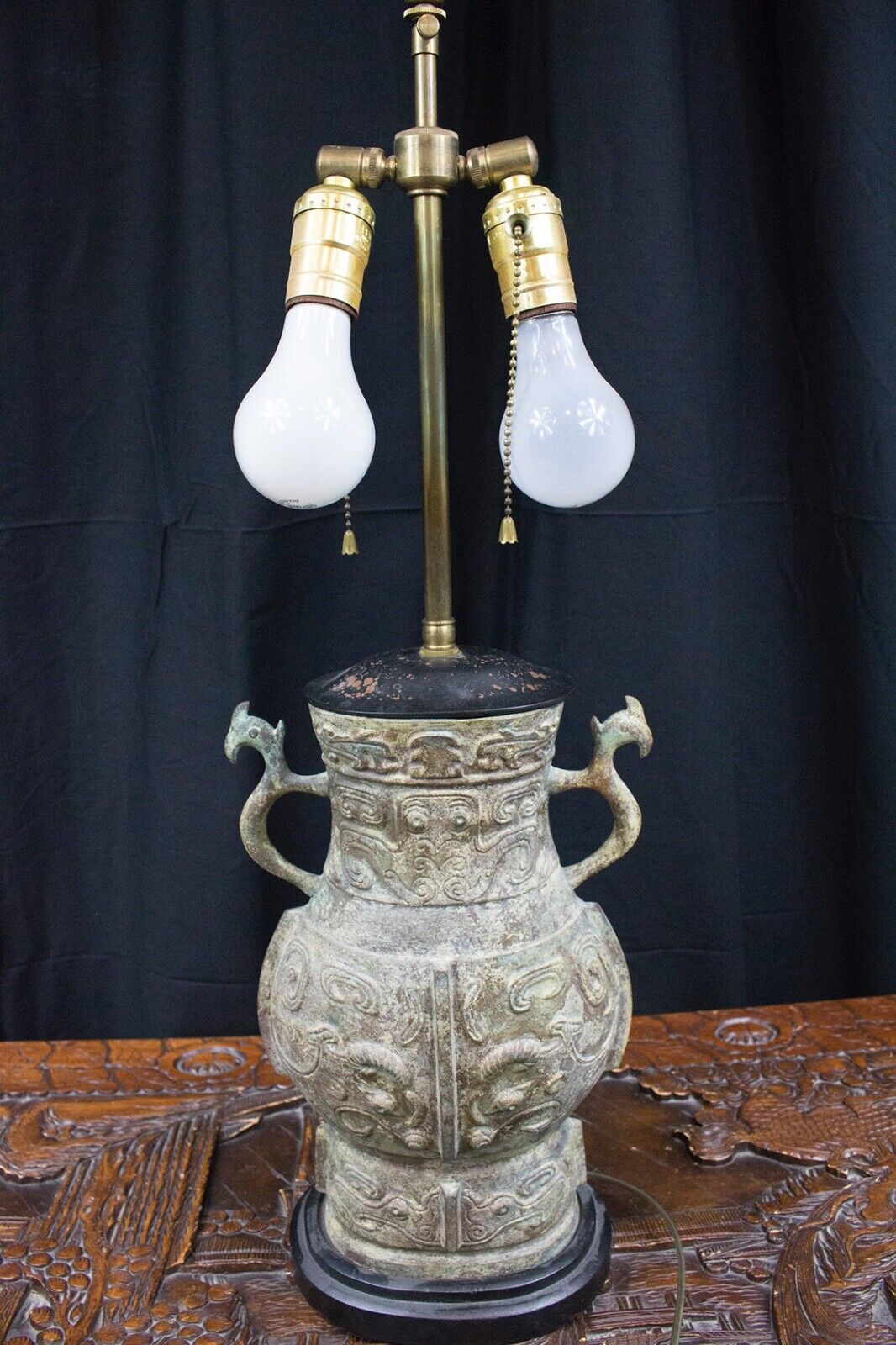 Chinese Archaic Style Bronze Vessel Mounted as a Lamp urn