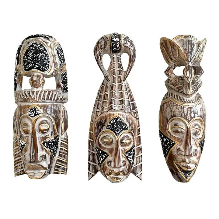 African Mahogany Mask-Style Tribal Masks Wooden Tiki Decor  12\