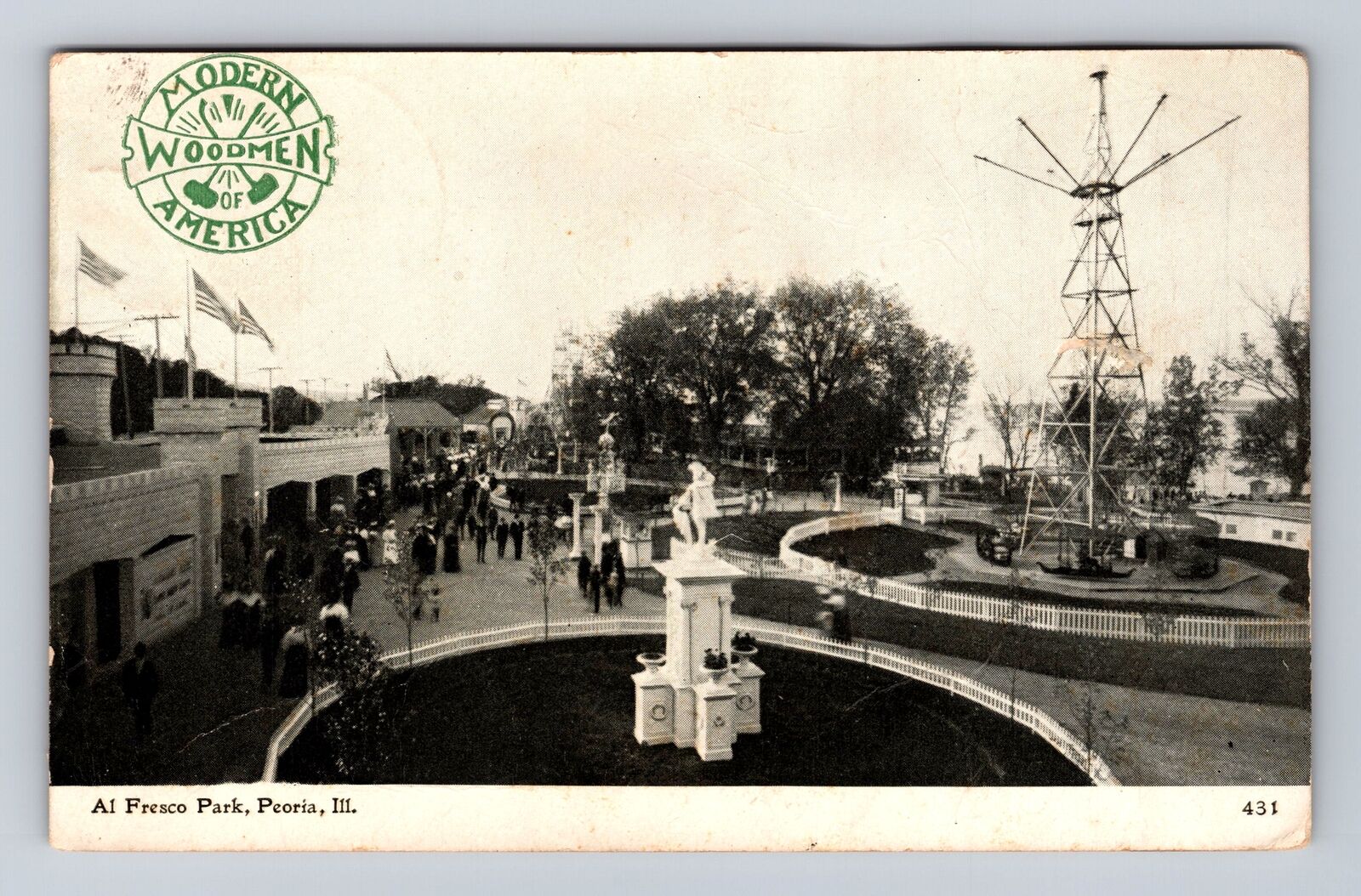 Peoria IL-Illinois, Al Fresco Park, Antique, Vintage c1908 Souvenir Postcard