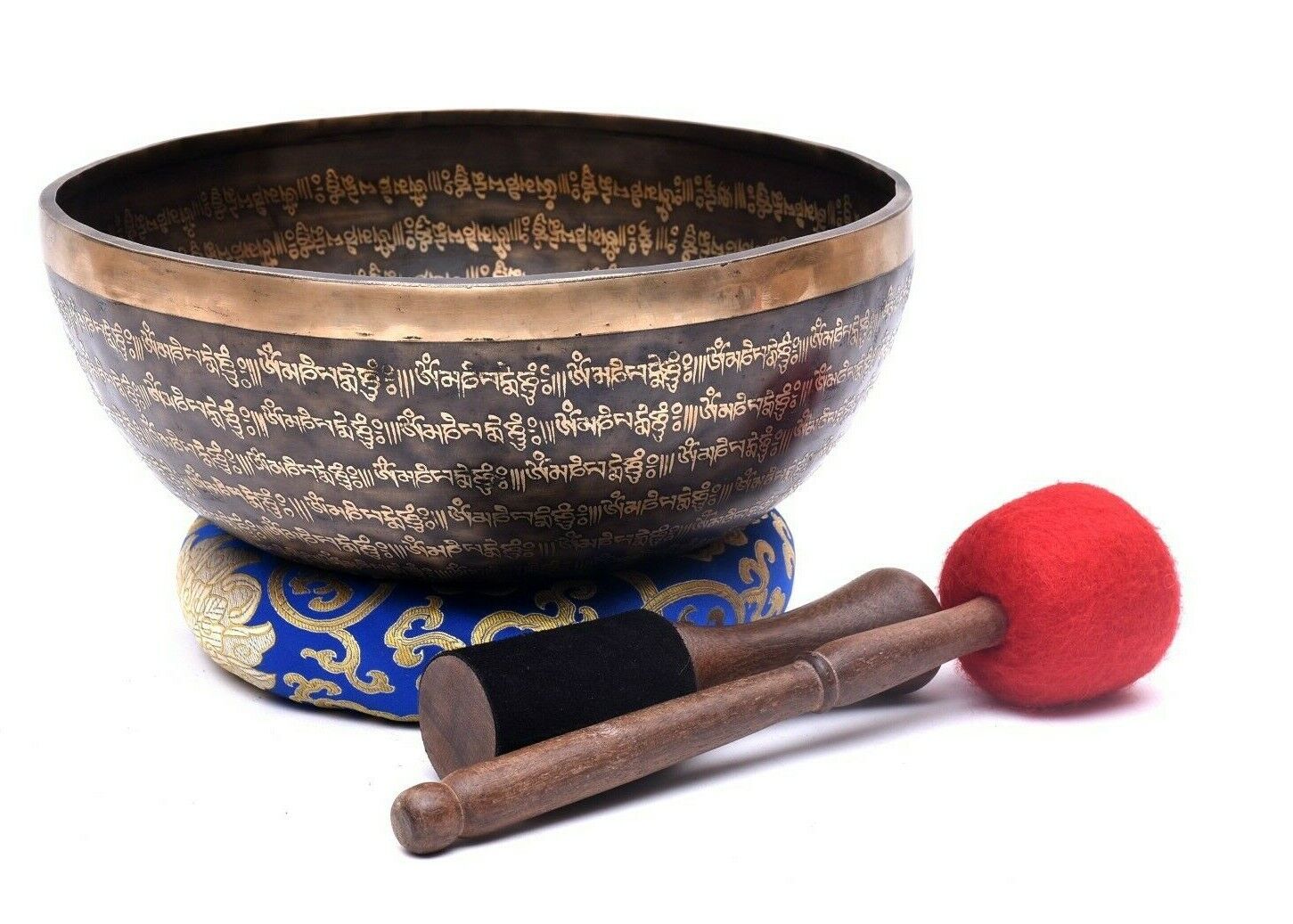 13 inches Full Mantra Singing Bowl - Tibetan Singing Bowl With Mallet , Cushion 