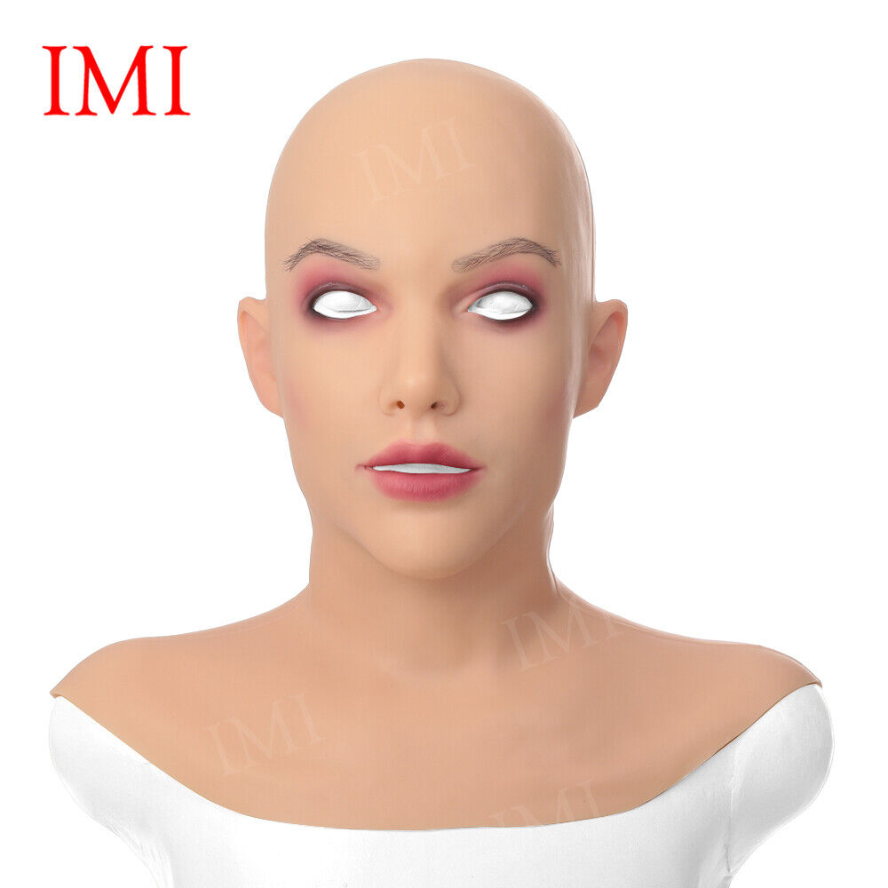 IMI Realistic Female Mask With Neck Crossdresser Silicone Face Mask Headwear