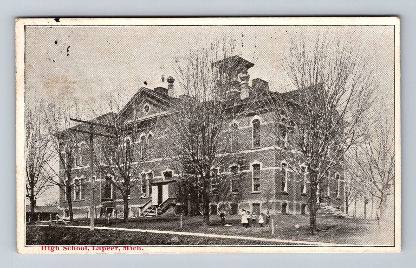 Lapeer MI-Michigan, High School, Antique, Souvenir, Vintage c1907 Postcard