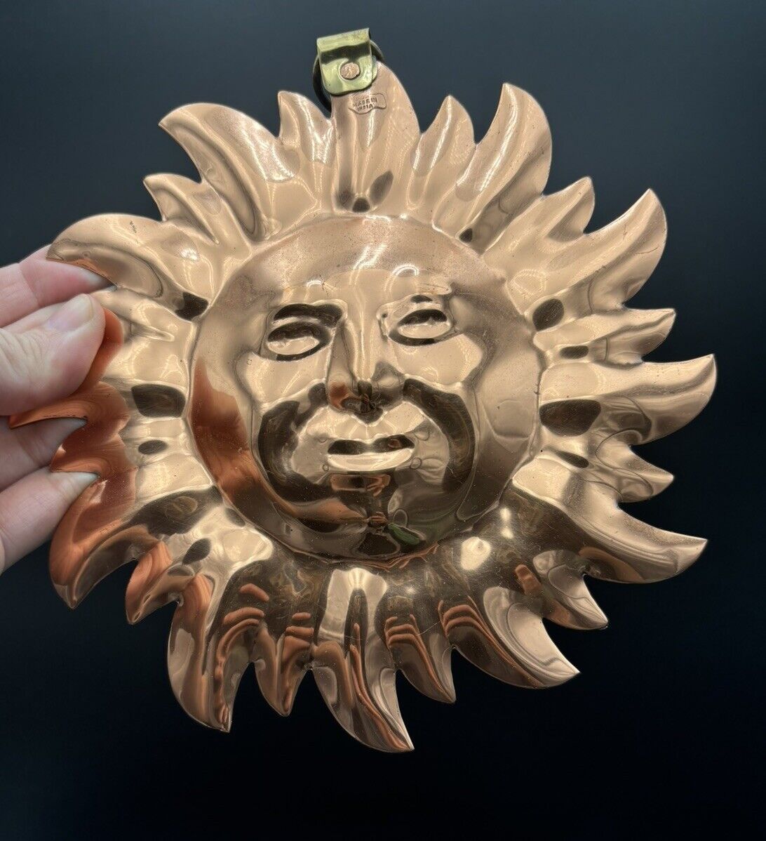 Vintage Copper Sun Wall Decor Mold Hanging 7” Celestial Made In India