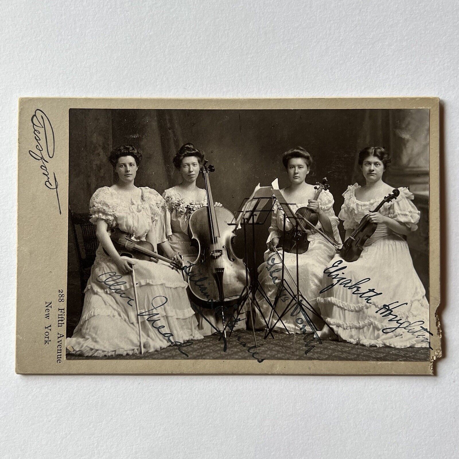 Antique Cabinet Card Photograph Olive Meade String Quartet Music ID Autograph NY