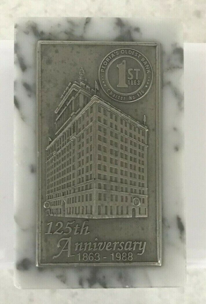 Vintage 1st Bank Peoria, Illinois 125th Anniversary 1863-1988 Marble Paperweight