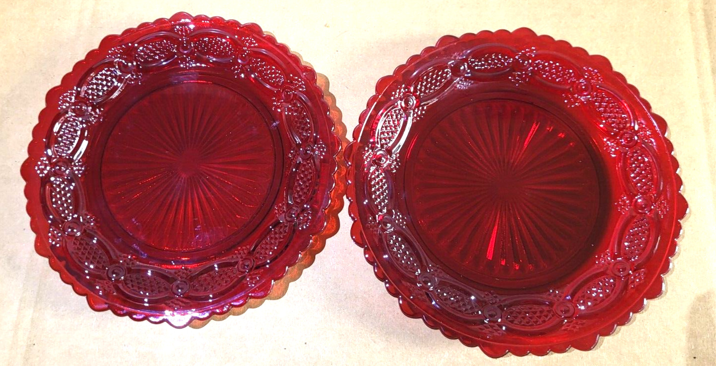 2 VINTAGE AVON RUBY RED CAPE COD COLLECTION BREAD AND BUTTER PLATES 7.5
