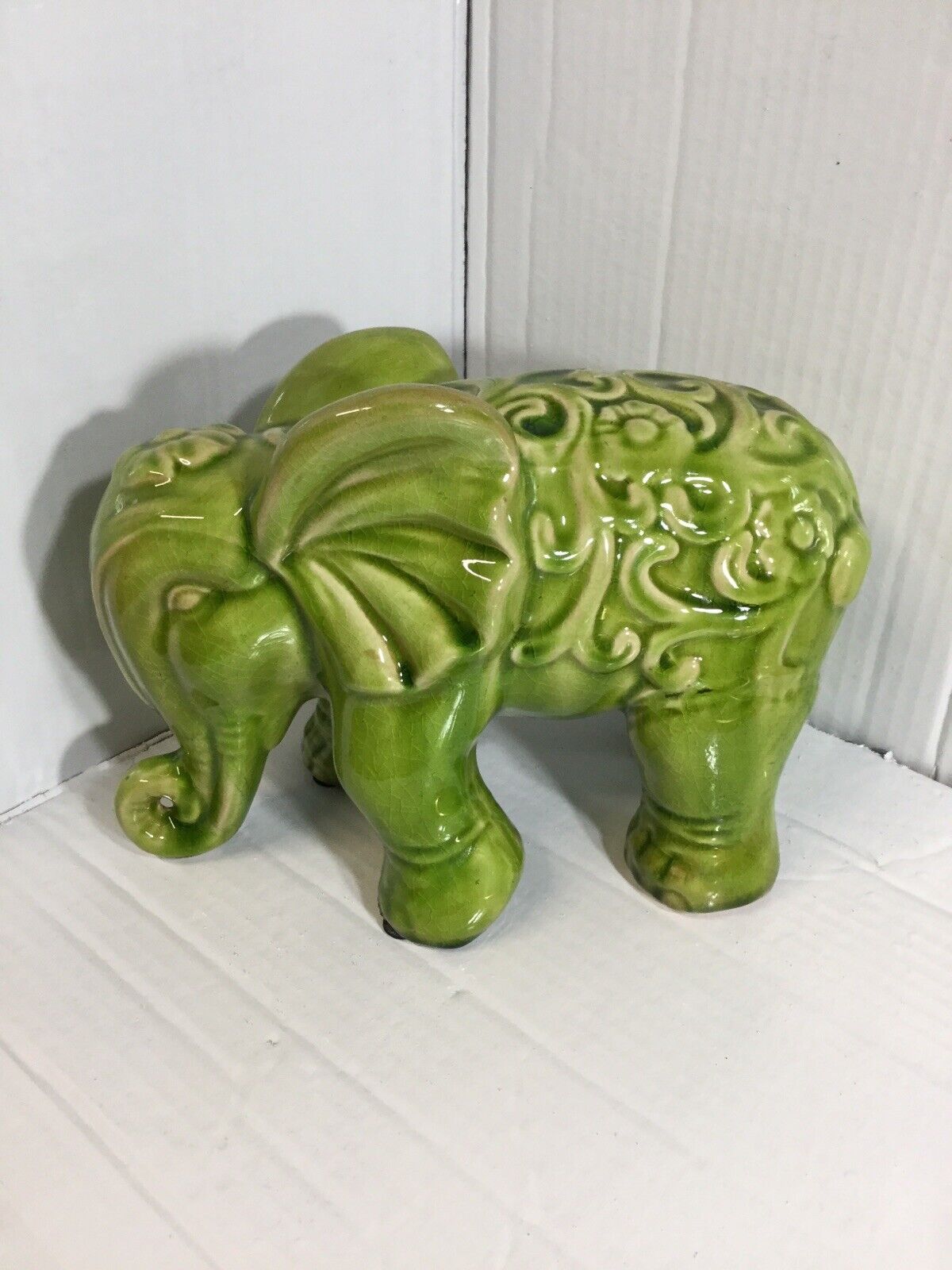 Beautiful Antique Green Glazed Elephant - Large - Excellent Condition