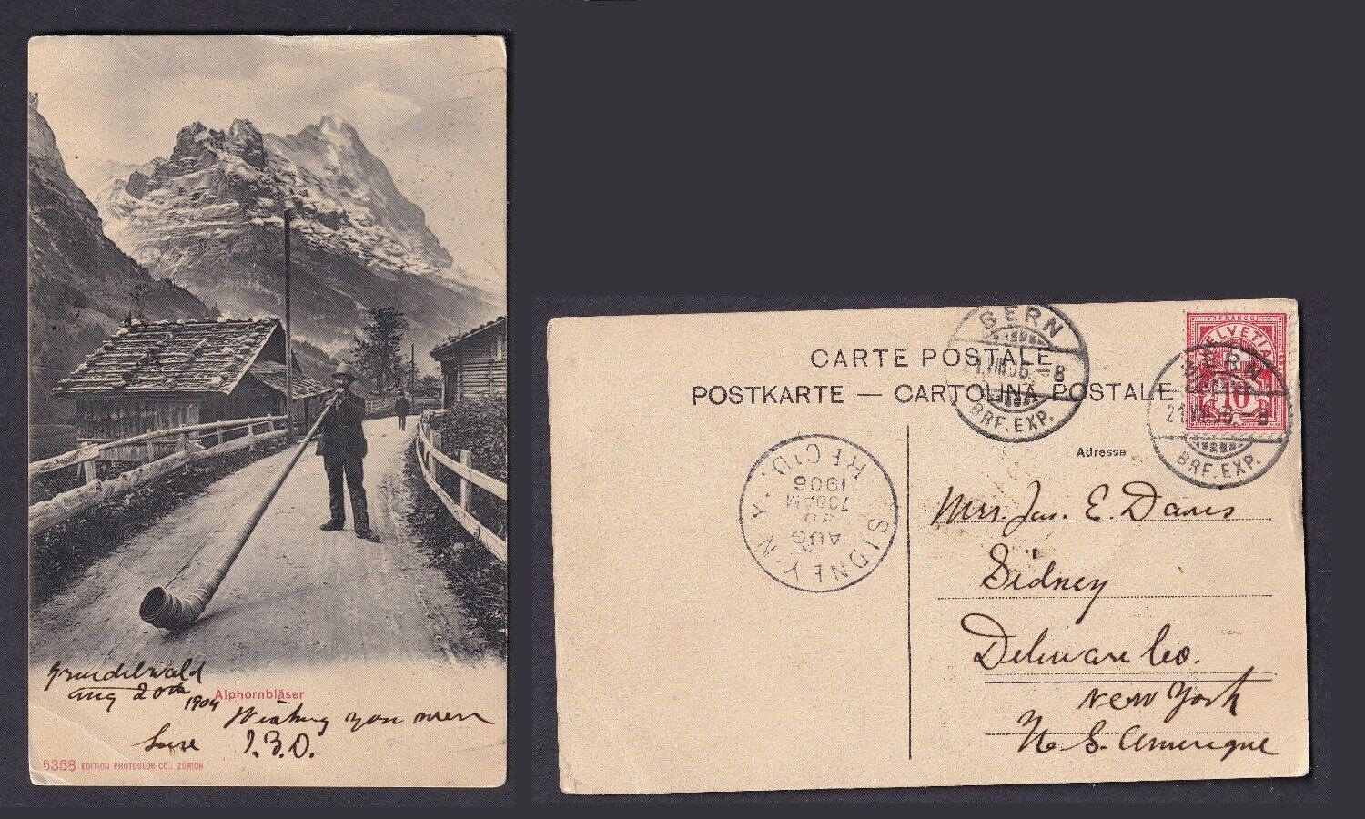 Alphornbläser Switzerland 1906 Vintage Used Postcard