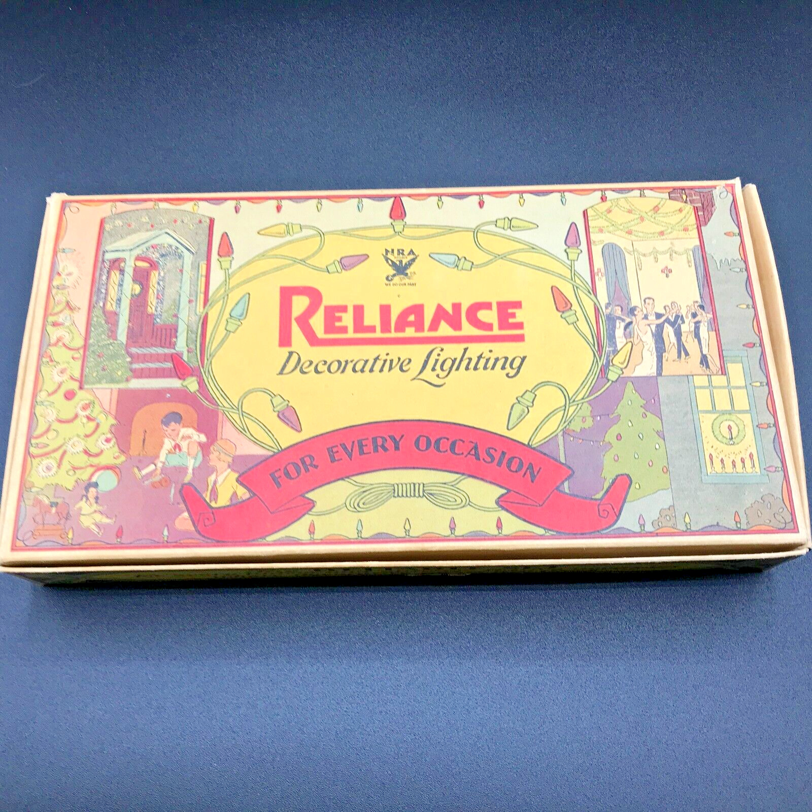 Vintage RELIANCE  Christmas Light String Original Box Bakelite IOB NM 1930s  NRA