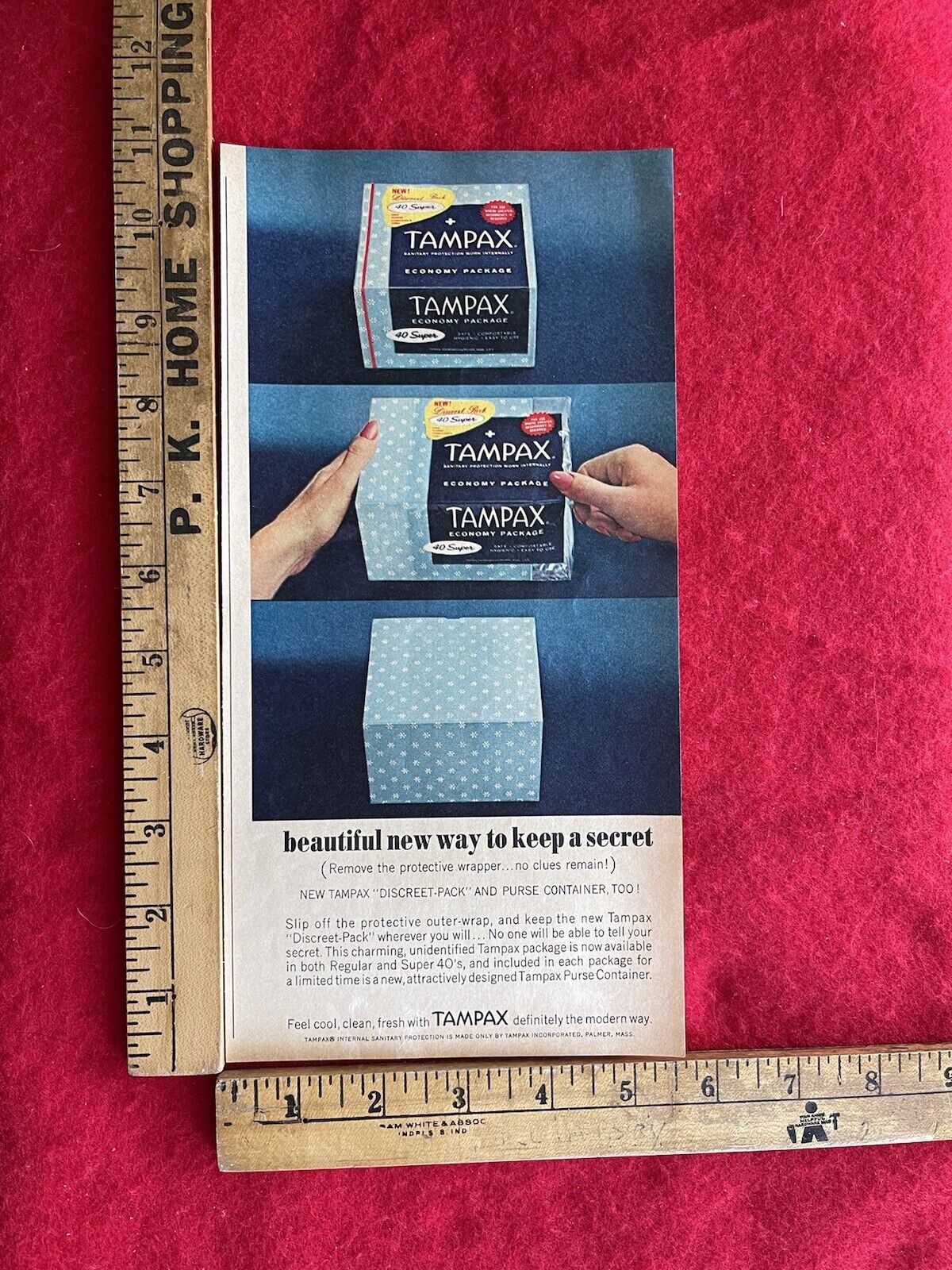 Vintage 1964 Print Ad Tampax Discreet Pack Feminine Pad Hygiene Ad