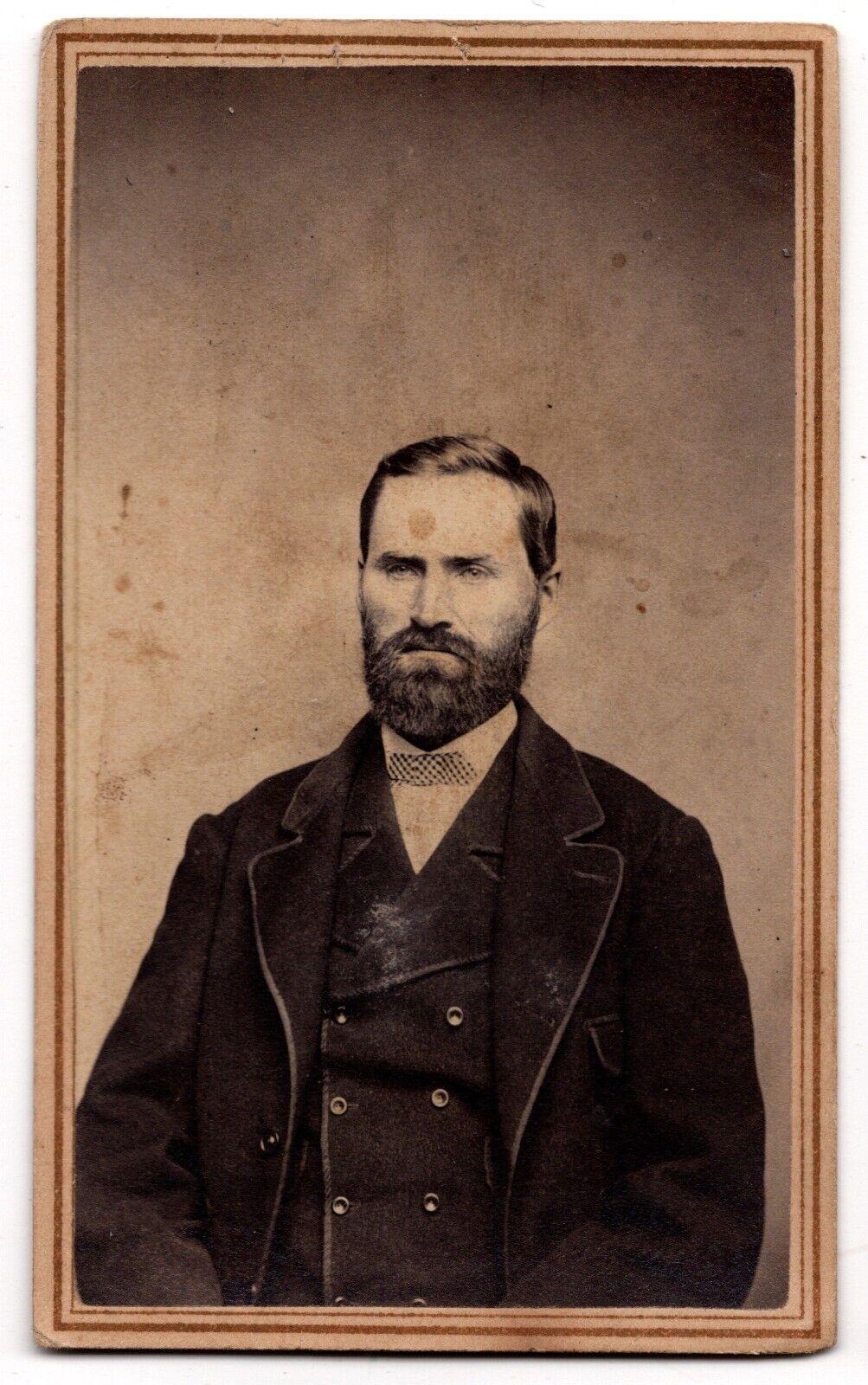 ANTIQUE CDV CIRCA 1860s BAIRD HANDSOME BEARDED MAN CIVIL WAR ERA BURLINGTON IOWA
