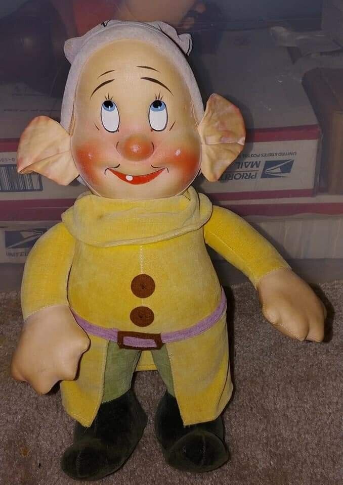 Disney Vintage 1930s RG Krueger Oilcloth Dopey Doll Snow White Mint