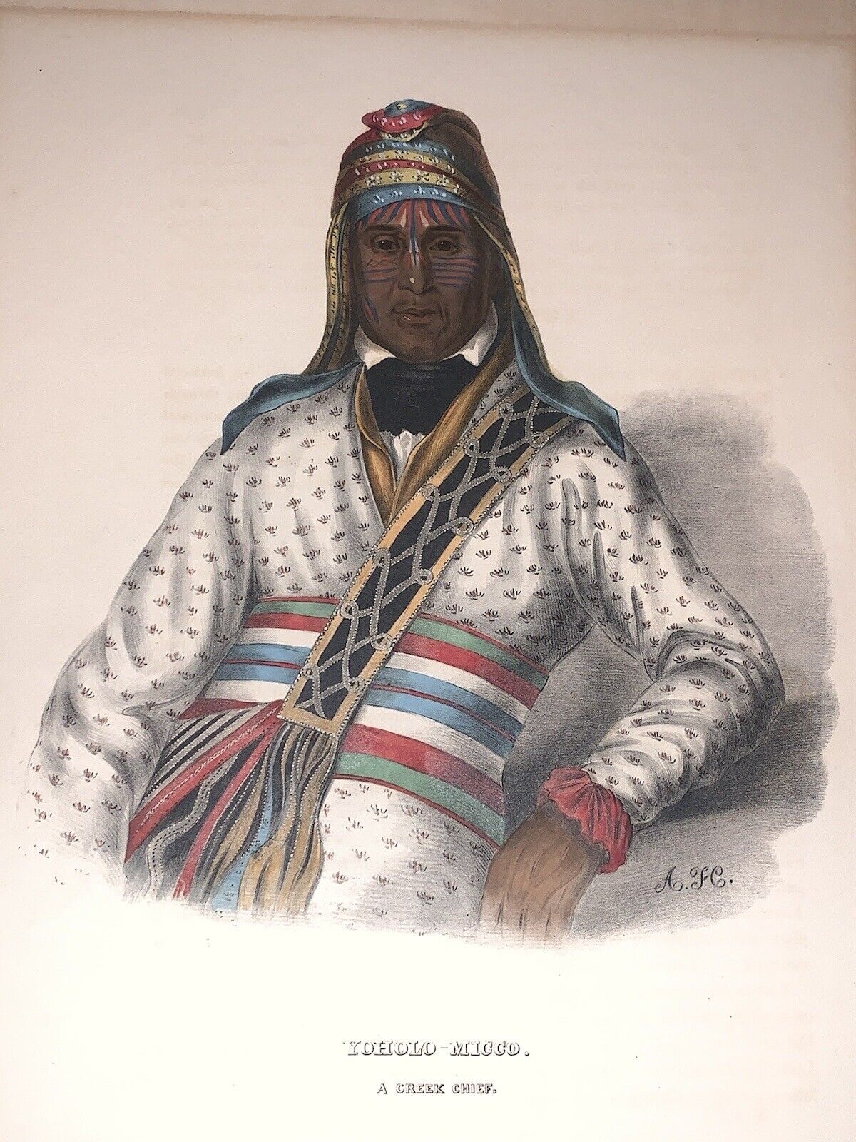 Yoholo Micco Antique Original Hand Color Print- McKenney & Hall Pl. 49, 1836-44