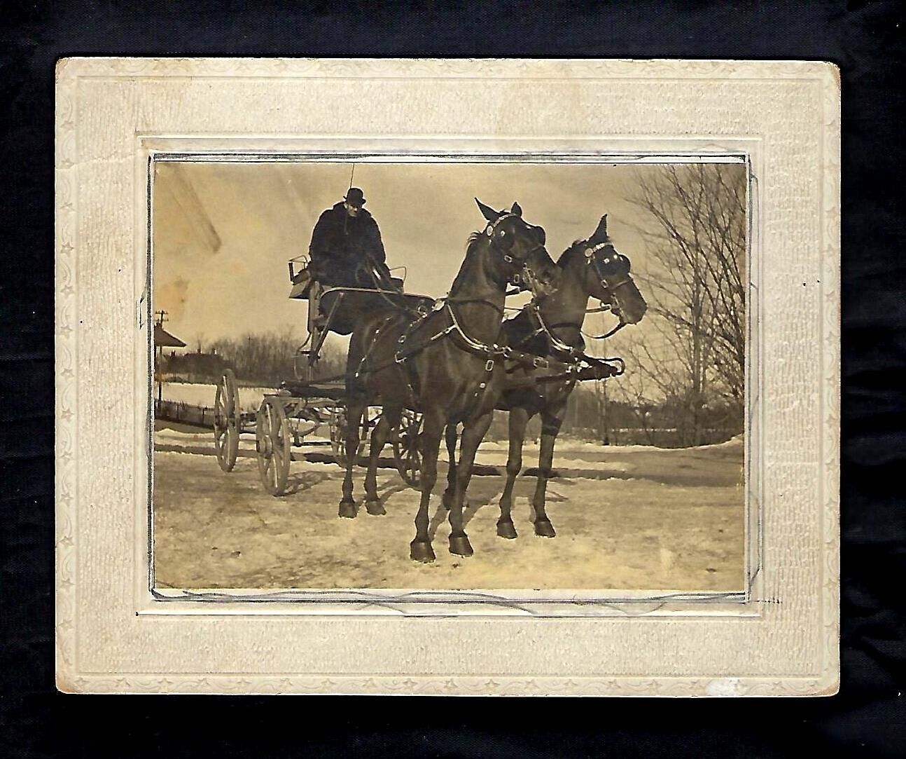 c1890's Cabinet Card Man Riding Horse & Carriage, Photo on a Cardboard Frame