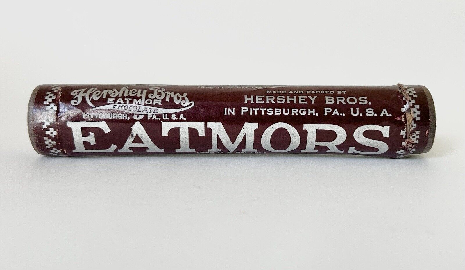 Vintage 1932 Hershey Bros EAT-MORS Carton Tube Candy Container 6” PITTSBURGH