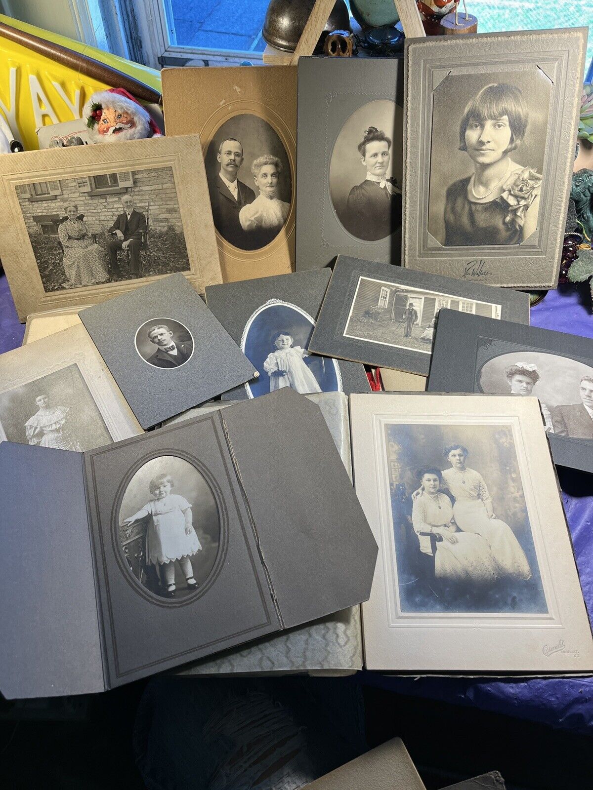 Antique Lot of 30 Cabinet Cards Studio Portraits Mounted In Folders Huge Variety