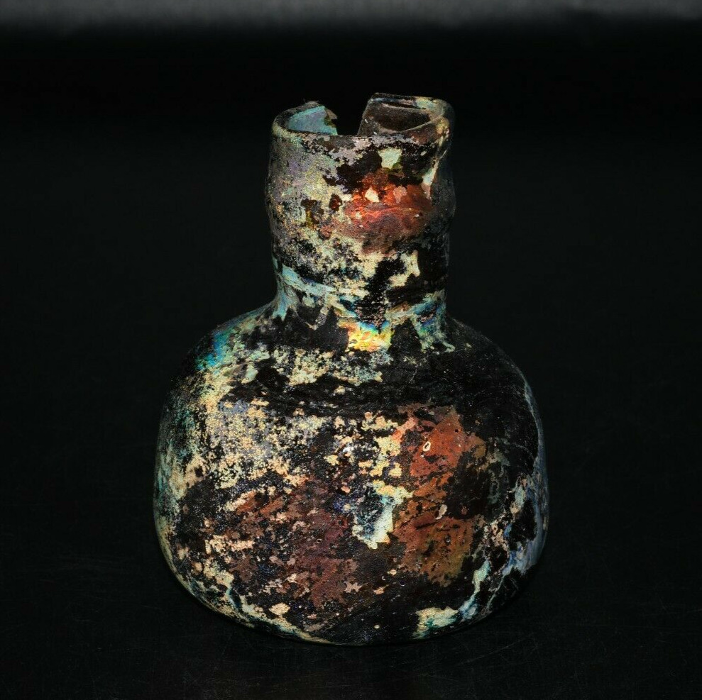 Ancient Roman Glass Bottle Vessel with Amazing Rainbow Patina Ca 2nd - 3rd Cent