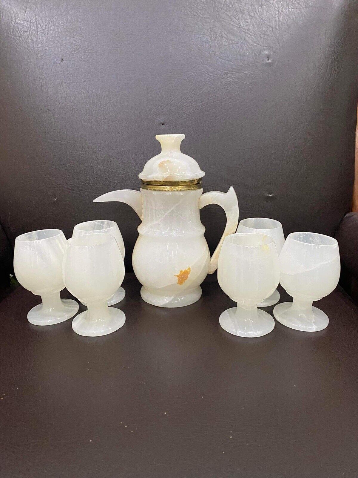 Vintage Onyx Tea Set with Six Cups