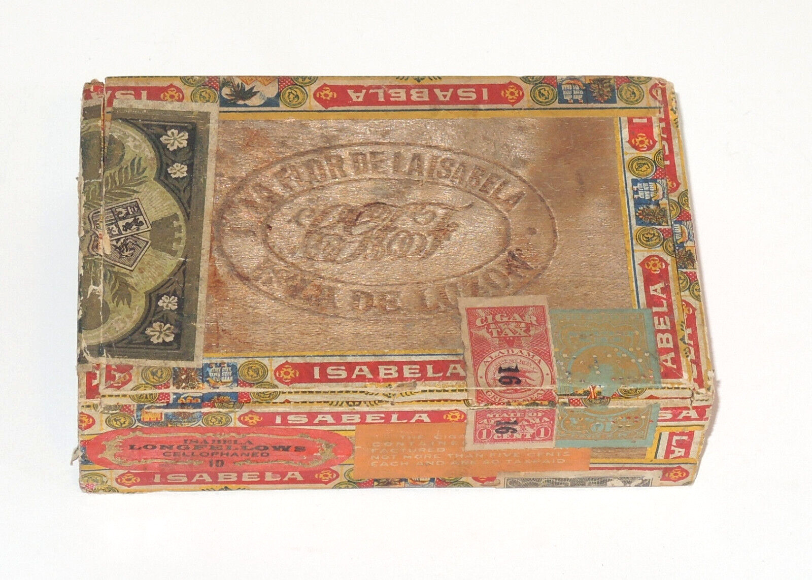 1931 LA FLOR DE LA ISABELA PHILIPPINE CIGAR BOX~RARE SS PRES CLEVELAND TAX STAMP
