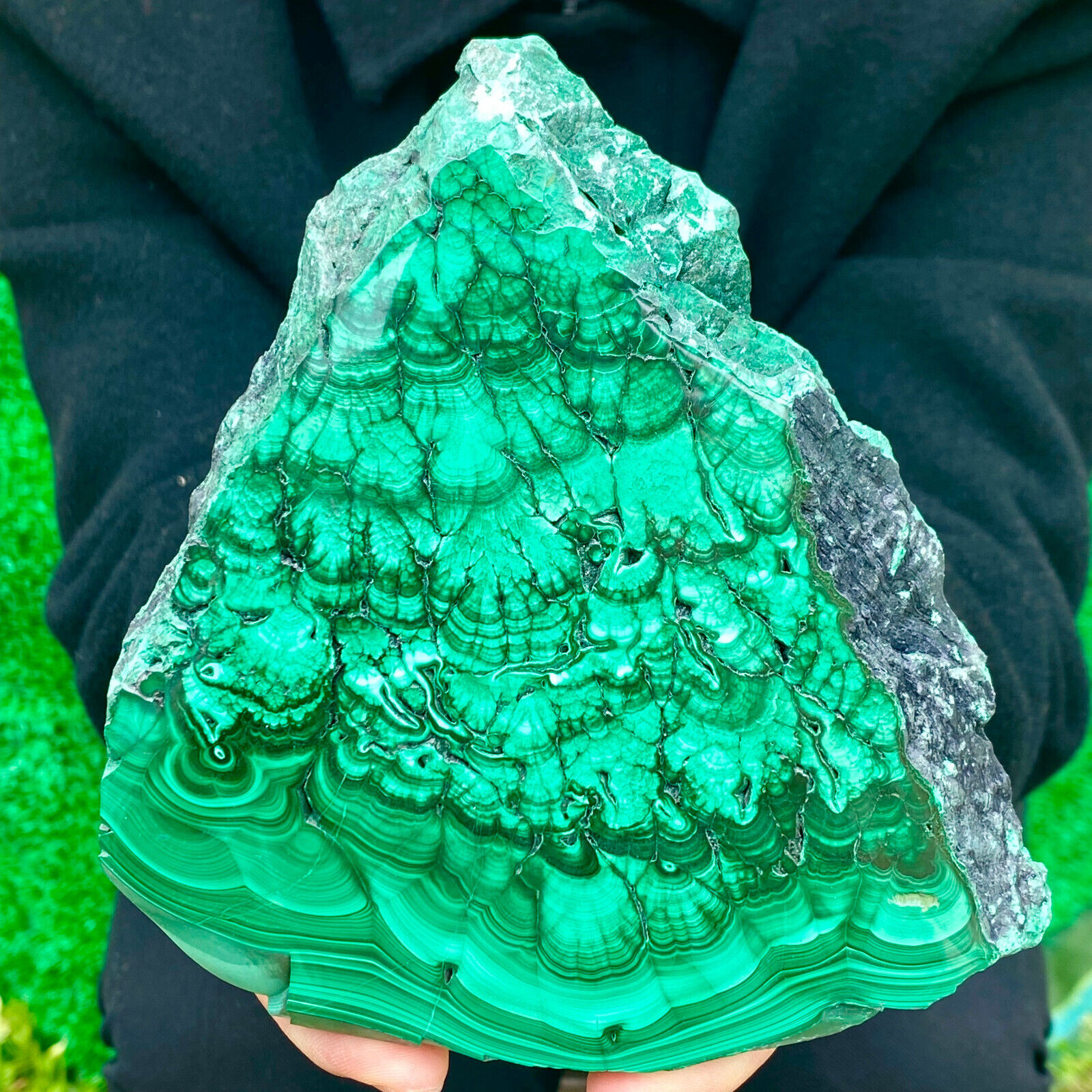 1.64LB Natural Green Malachite Crystal Flaky Pattern Ore Specimen Quartz Healing