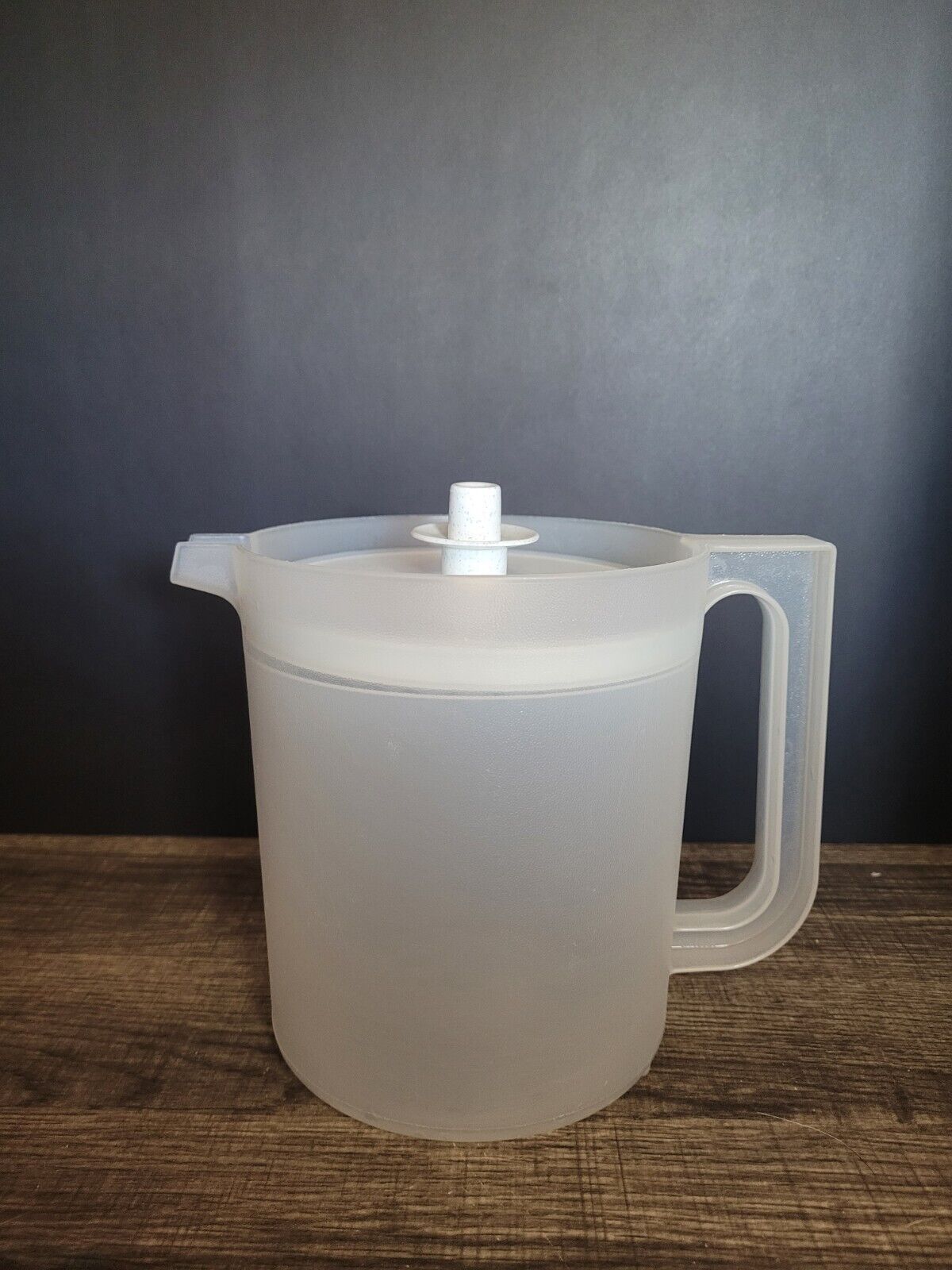 Vintage 1-1/2 Qt. Sheer Tupperware Pitcher #1575 with White/gray Push-button Lid