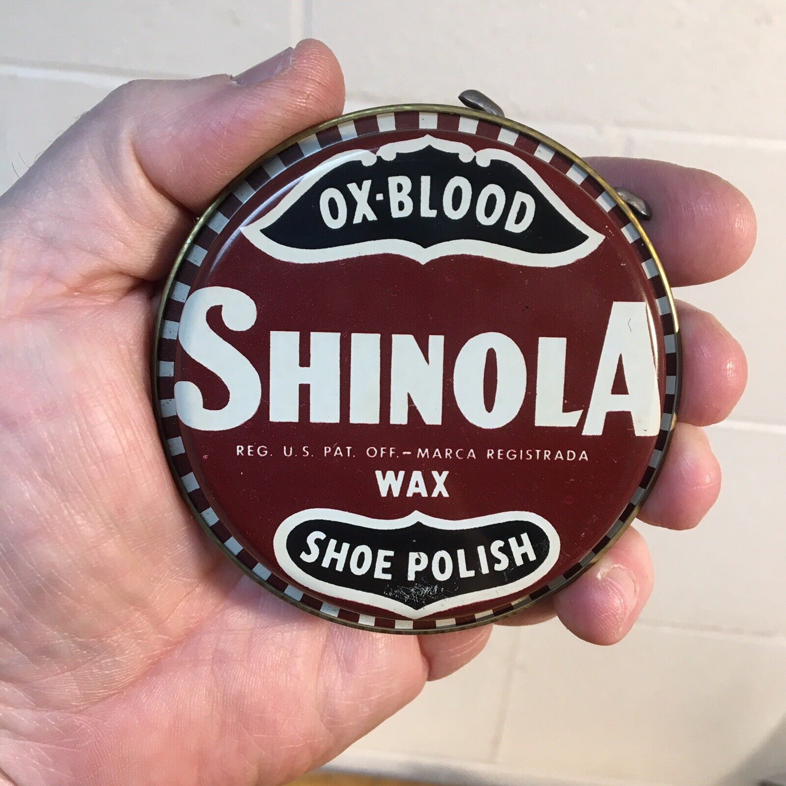 Vintage Tin Advertising Shinola Wax Shoe Polish Best Foods RED OX BLOOD NEW