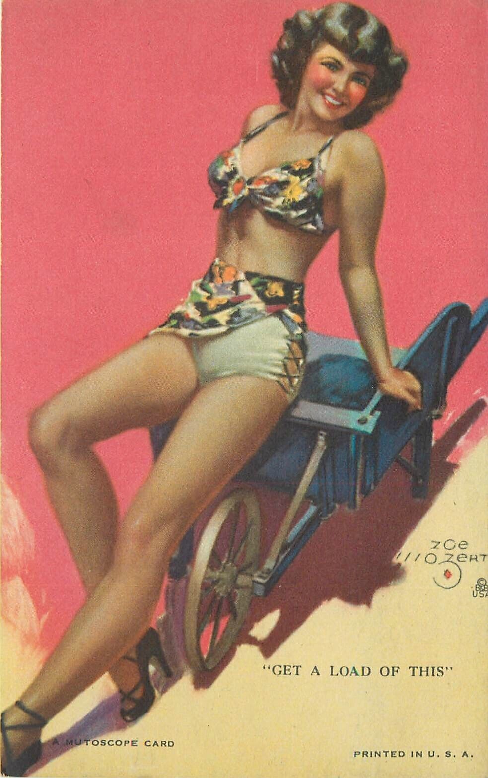 Postcard 1940s Zoe Mozert Mutoscope Sexy woman get a load of this TP24-2149