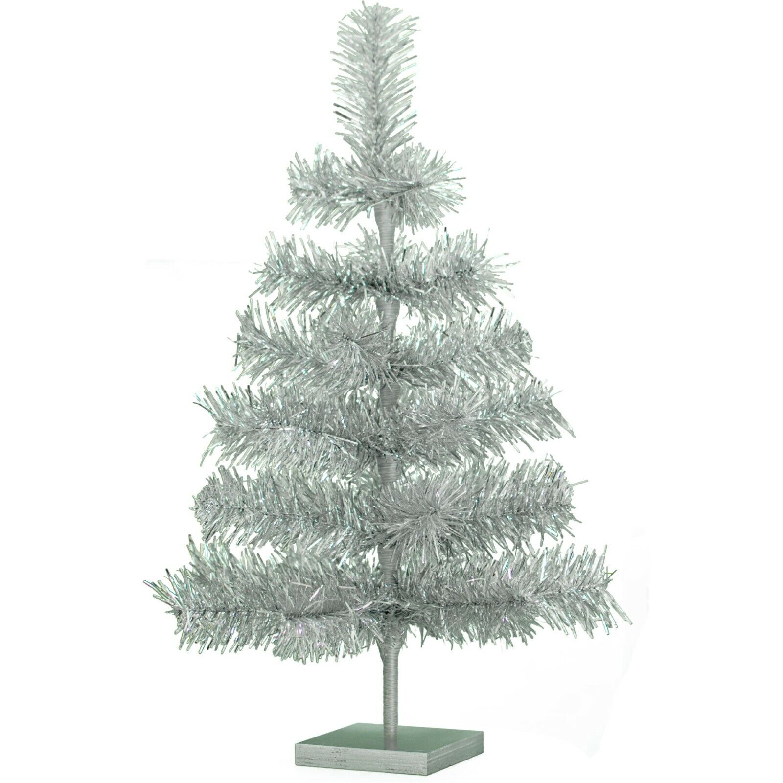 24\'\' Silver Christmas Tree Silver Feather Tinsel Tree Tabletop Holiday XMASS 2FT