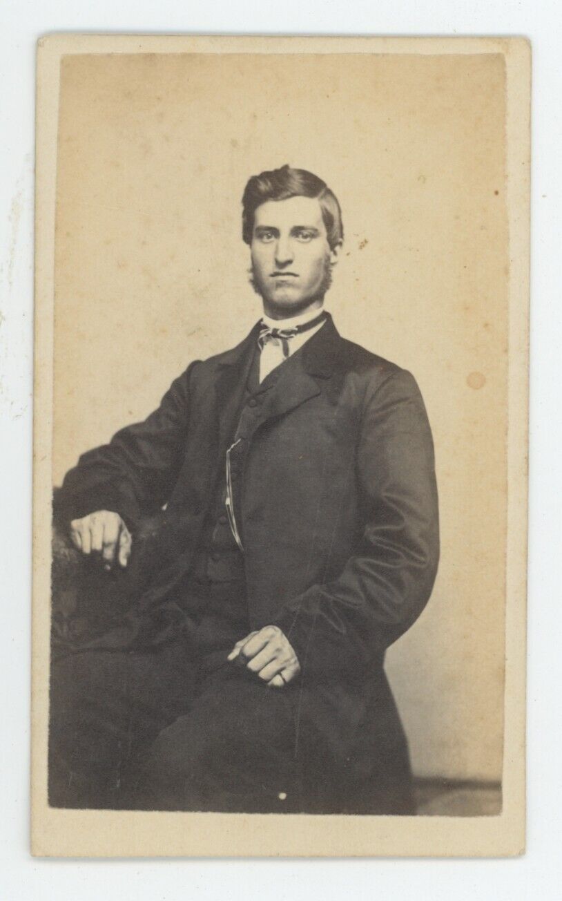 Antique CDV Circa 1870s Handsome Young Man Long Sideburns G.H. Loomis Boston, MA