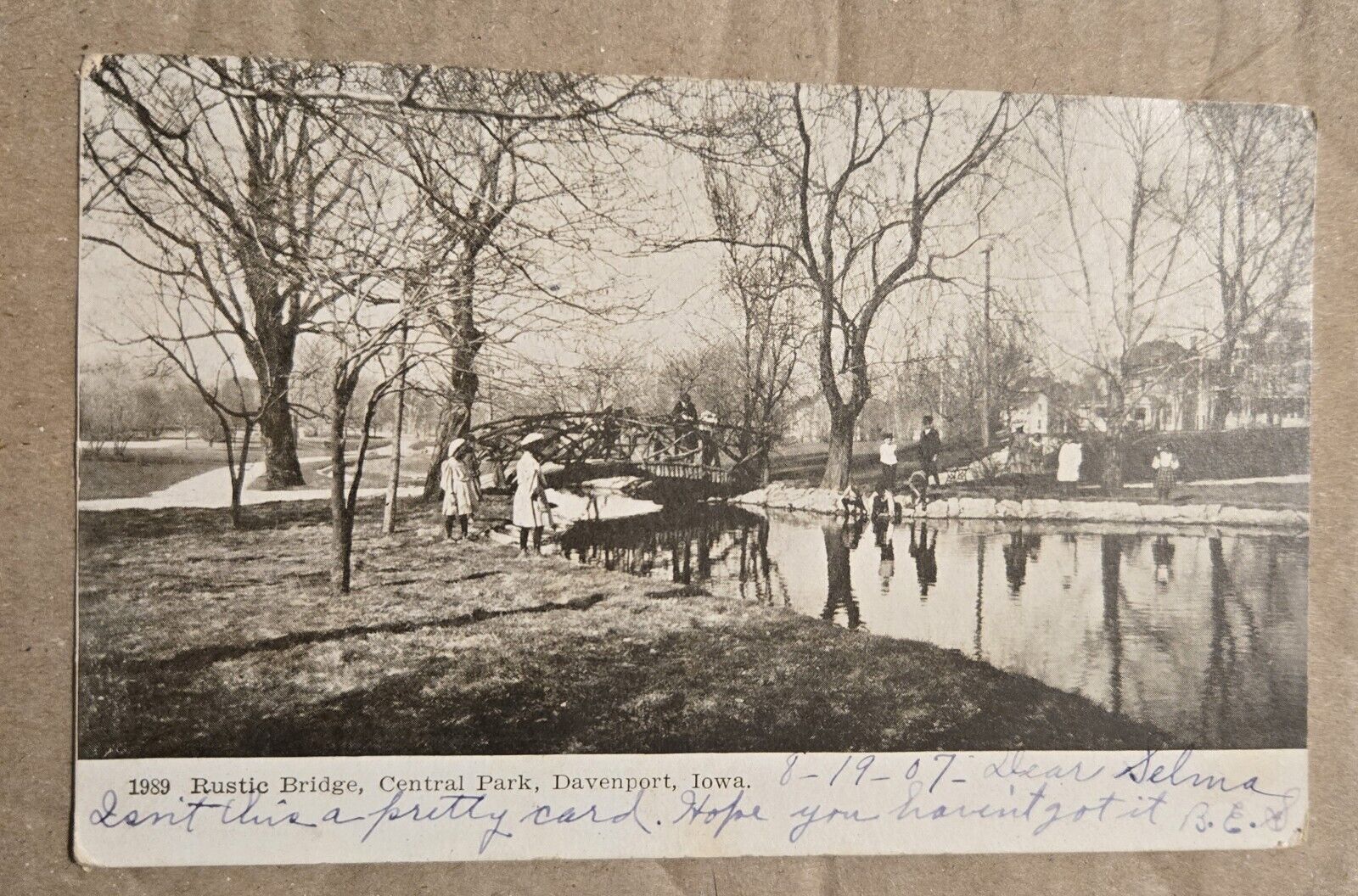 Used 1907 Rustic Bridge Central Park Davenport Iowa IA Postcard 5-1 