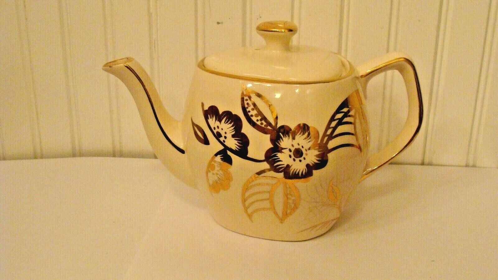 Vintage Price Bros. Teapot With Gold Flowers, Made in England