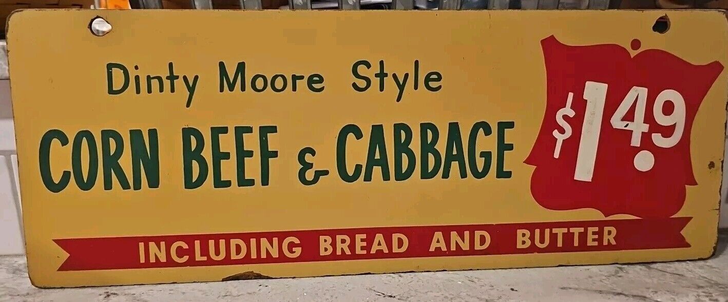 Vintage Masonite Restaurant  Menu Sign $1.49 Dinty Moore Corn Beef & Cabbage 24