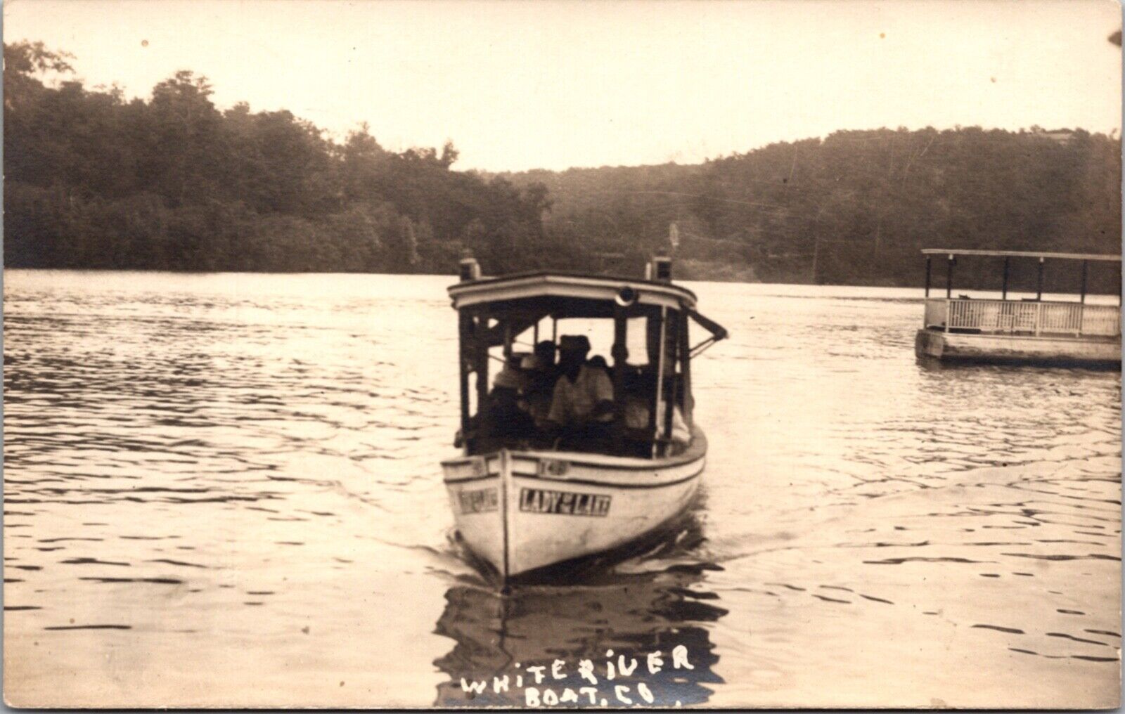 1923 Real Photo PC Lady of the Lake White River Boat Co Lake Taneycomo, Missouri