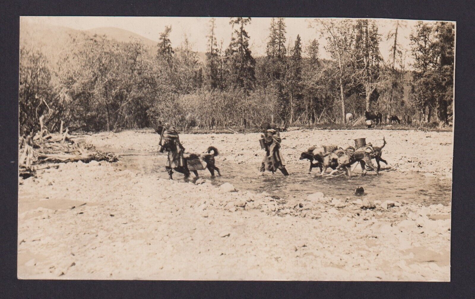 c 1914 RPPC Native Indians on the Move Head of Copper River Alaska