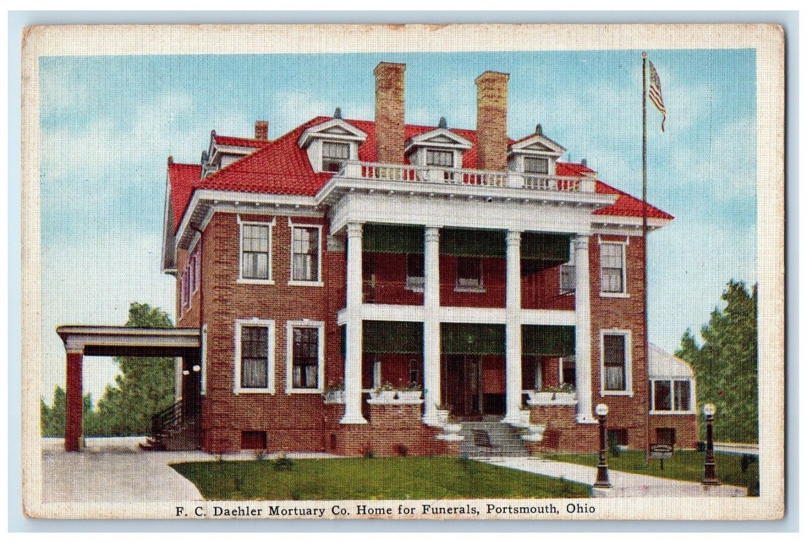 c1920\'s F. C. Daehler Mortuary Co. Home For Funerals Portsmouth Ohio OH Postcard