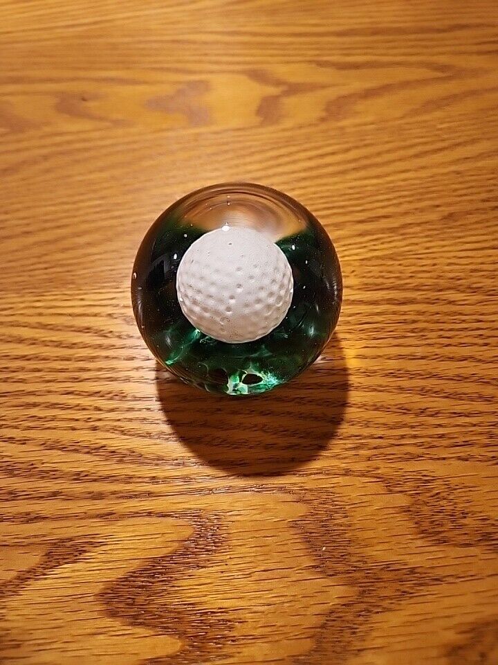 Peacock Glassworks USA Glass Encased Golf Ball Paperweight Art Glass 3\